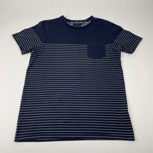 Denim & Flower Ricky Singh T-Shirt Mens L Large Navy Blue White Stripe Casual